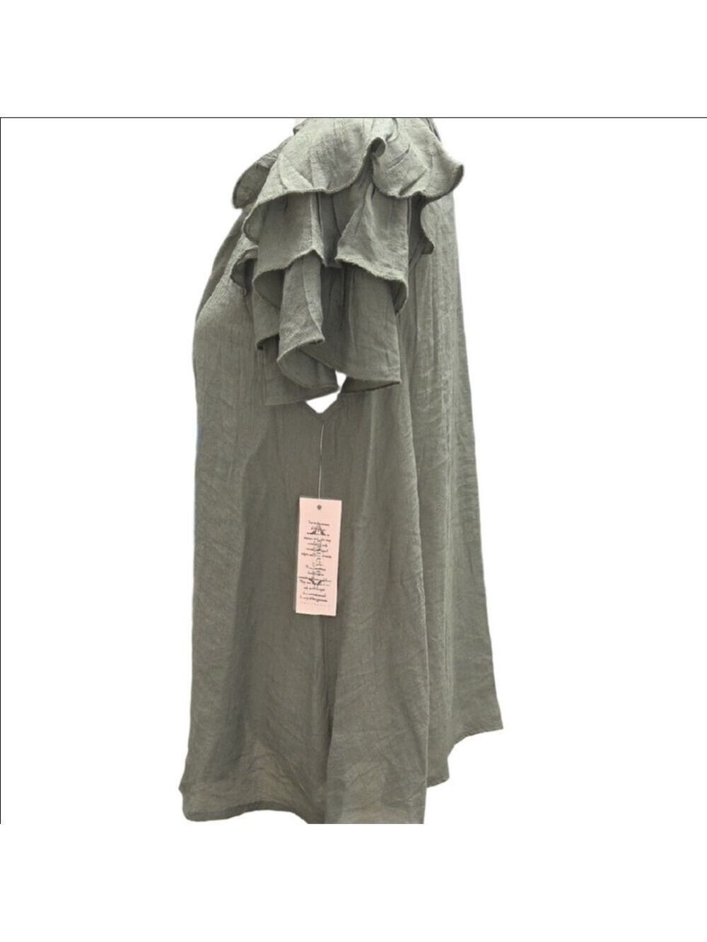 Elegant Olive Ruffle Sleeve Blouse - Picture 4 of 12